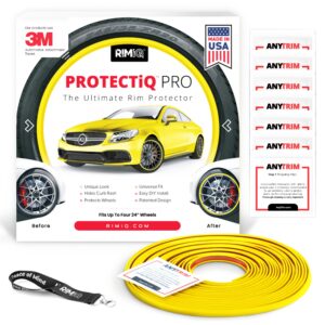 RIMiQ PROTECTiQ PRO Universal Rim Protection Trim - Curb Rash Guard with Award-Winning 3/8" Patented Design and Premium 3M Tape - Fits Up to 4X 24 Wheels, Cars, Trucks, SUVs - Yellow