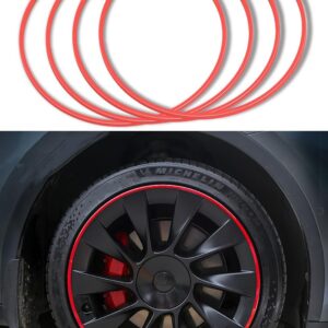 Car Rim Protectors Guard, 17 Inch Anti-Scratch ABS Wheel Protection Ring From Curb Rash for Car, Tesla (Red)