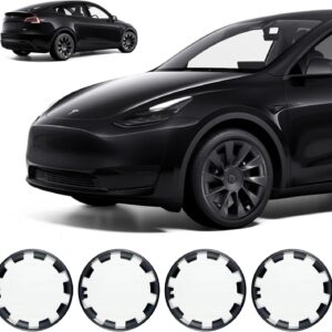 Rugged TUFF Wheel Rim Protector Cover Cap Compatible with Tesla Model Y 20 Inch, Curb Rash Protection, Matte Black ABS Polycarbonate, Induction 20" Rim Repair Hubcaps with Adhesive (Set of 4)