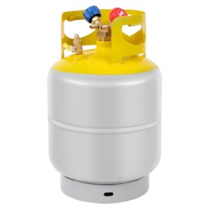 FAHKNS Refrigerant Recovery Tank 30 LB with 1/4 SAE Y-Valve Reusable Cylinder Tank Without Float Switch R12 R22, R134A, R410A etc Refrigerant Freon Recovery Tank Gray Yellow Gray Yellow