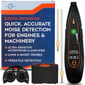 AUTOLUMEN EM410 Automotive Mechanic Stethoscope Car Engine Noise Diagnostic Tool Leak Detector Electronic Stethoscope with Headset, Short & Long Probes, LED Signal, High-Sensitivity Amplifier