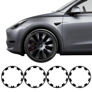 Model Y Rim Protector 20 inch 2020–2024, Fit 20 Inch Induction Wheel Covers, ABS Trim Rings for Curb Rush Prevention,Tesla Model y Accessory Tire Trim Rims (Set of 4) (Matte Black)
